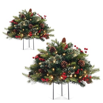 Outdoor Prelit Christmas Tree Urn Filler 2 Set, Battery Operated Pre-lit Arti...