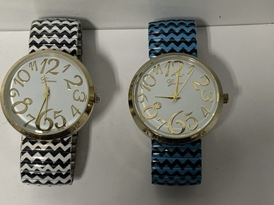 Geneva Ladies EASY READ Round Quartz Watches(Lot Of 2), Metal Stretch Band-READ