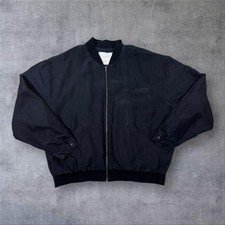 Vintage Silk Fashion 100% Silk Black Lightweight Zip Bomber Jacket XL