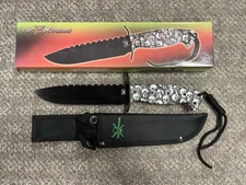 + Tac Xtreme 12" Black Stainless Steel Blade Skull Green Eyes Camo TX-1453WSC