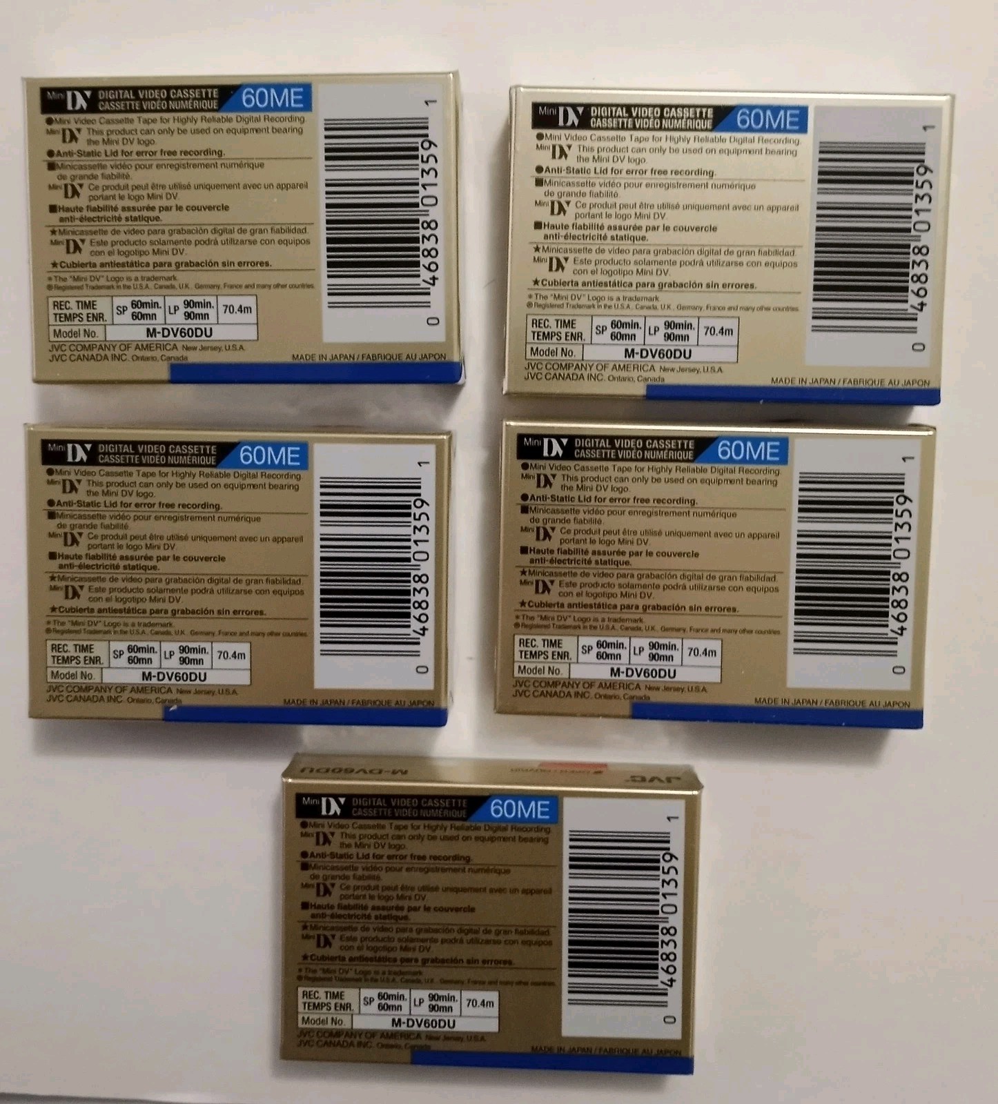 JVC Mini Video Cassette Tape DV DVC 60 Minute DVM60ME Lot of 5 NEW SEALED