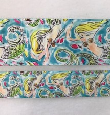 Blonde swimming mermaids blue Green palm beach style grosgrain ribbon 7/8" 1.5"