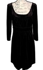 Vintage AGB Dress Black Stretch Velvet Scoop Neck Pleated Bodice Women's 12