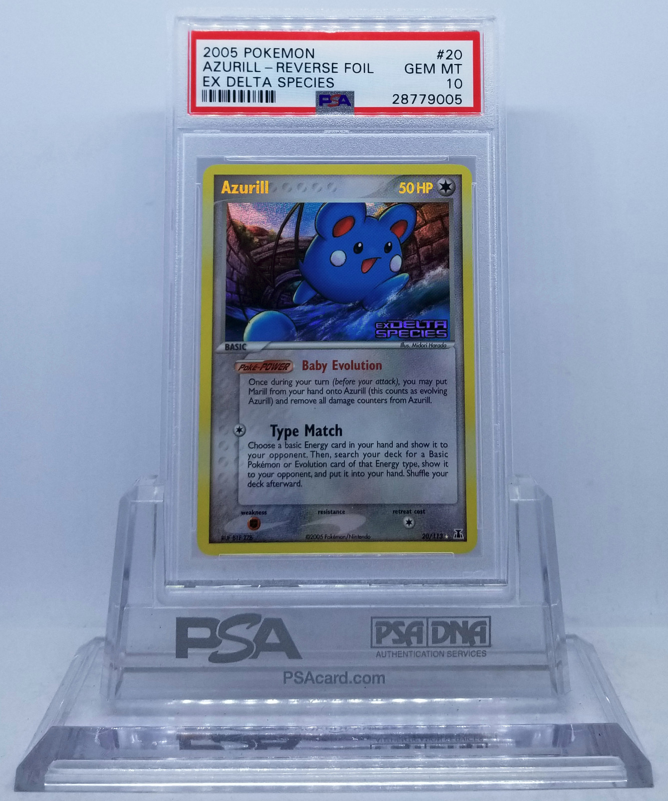 Pokemon EX DELTA SPECIES AZURILL #20 REVERSE HOLO FOIL STAMP PSA 10 GEM MINT #*