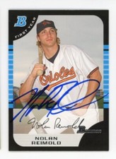SIGNED BASEBALL CARD AUTO BALTIMORE ORIOLES NOLAN REIMOLD 2005 BOWMAN #104 RC