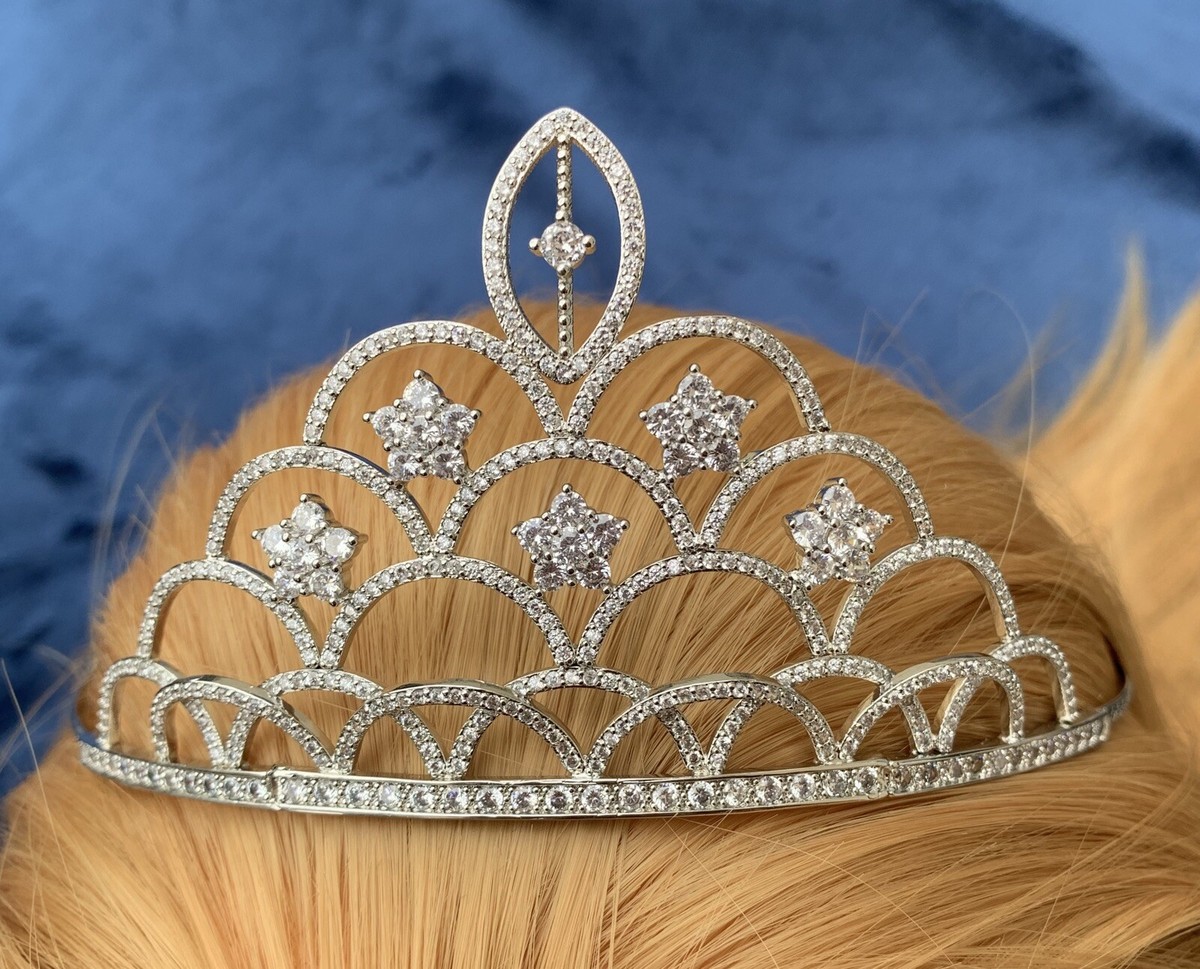 CZ Cubic Zirconia Silver Tiara Crown Bridal Pageant Wedding  display picture 1