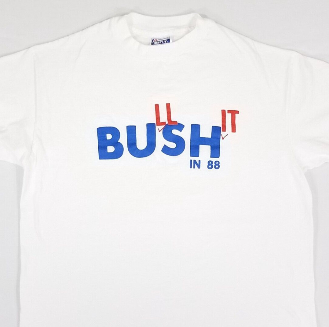 RARE Vtg 80s Hanes Beefy-T XL ORIGINAL Anti- Bush… - image 2