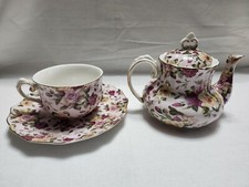 Decorative Tea Set Pink Floral Roses Teapot Cup Saucer New A Special Place