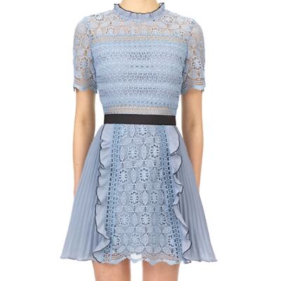 knee length dresses for ladies Blue Guipure Lace Mini Dress – self-portrait-US main image 0