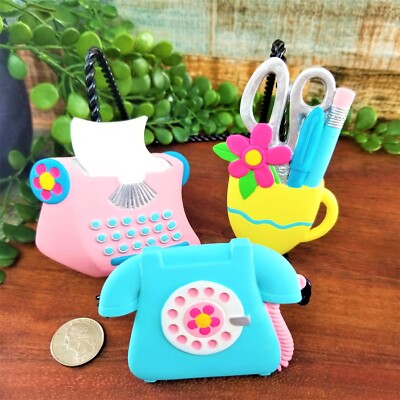 VTG Rotary Telephone Typewriter Pencil Holder Resin Fridge 3D Magnet Lot Memo