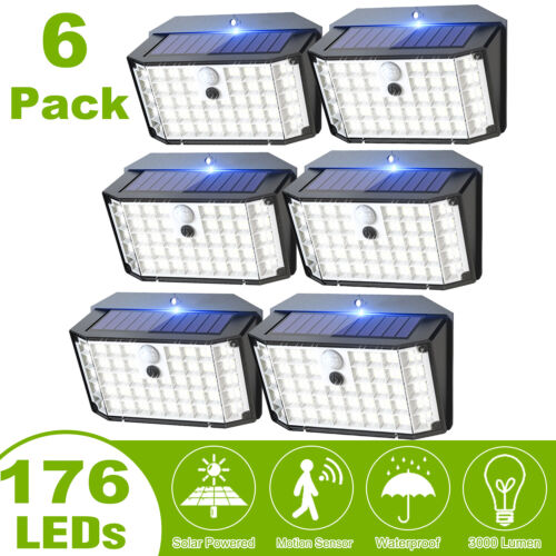 6x 176 LED Solar Lights Outdoor PIR Motion Sensor Garden Yard Security Wall Lamp