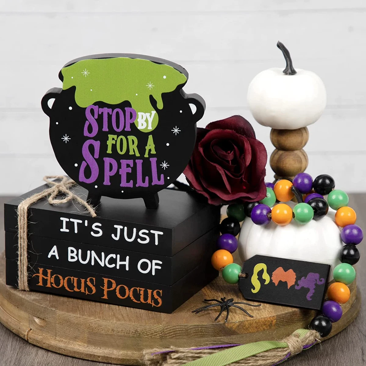 Hocus Pocus Halloween Decorations, 1 Set of Halloween Faux Book Stack, 1 Witches