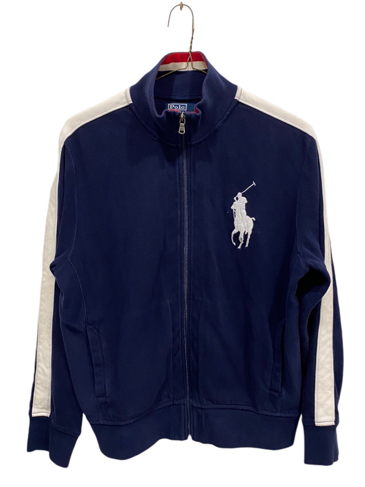 Giacca da pista vintage Polo Ralph Lauren blu navy bianca Big Pony full zip taglia L