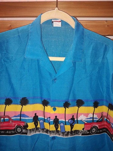 Vintage Big Sur California Men's Shirt Large Surf Ocean Palm Blue Travel Leisure - Picture 2 of 6