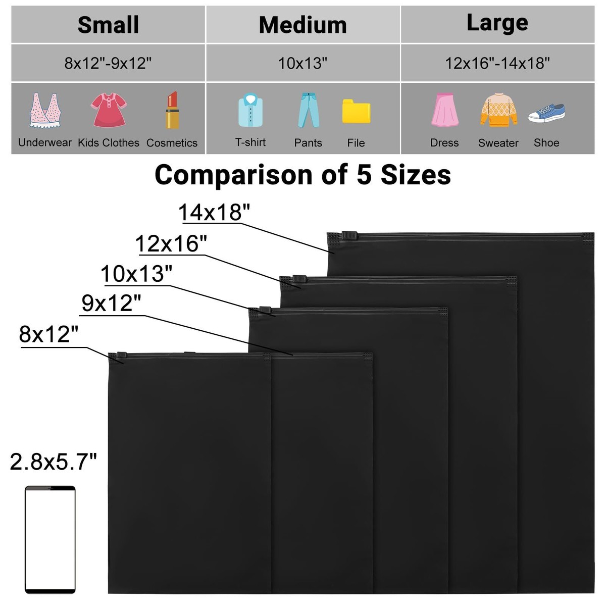 20 Pcs 8x10 Inch Frosted Zipper Bags - 3.5 Mil Thick Clothing Storage With Vent Holes