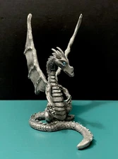 Rawcliffe Pewter Winged Dragon Horns Rhinestone Jewel Eyes Figurine LOTR RPG GOT