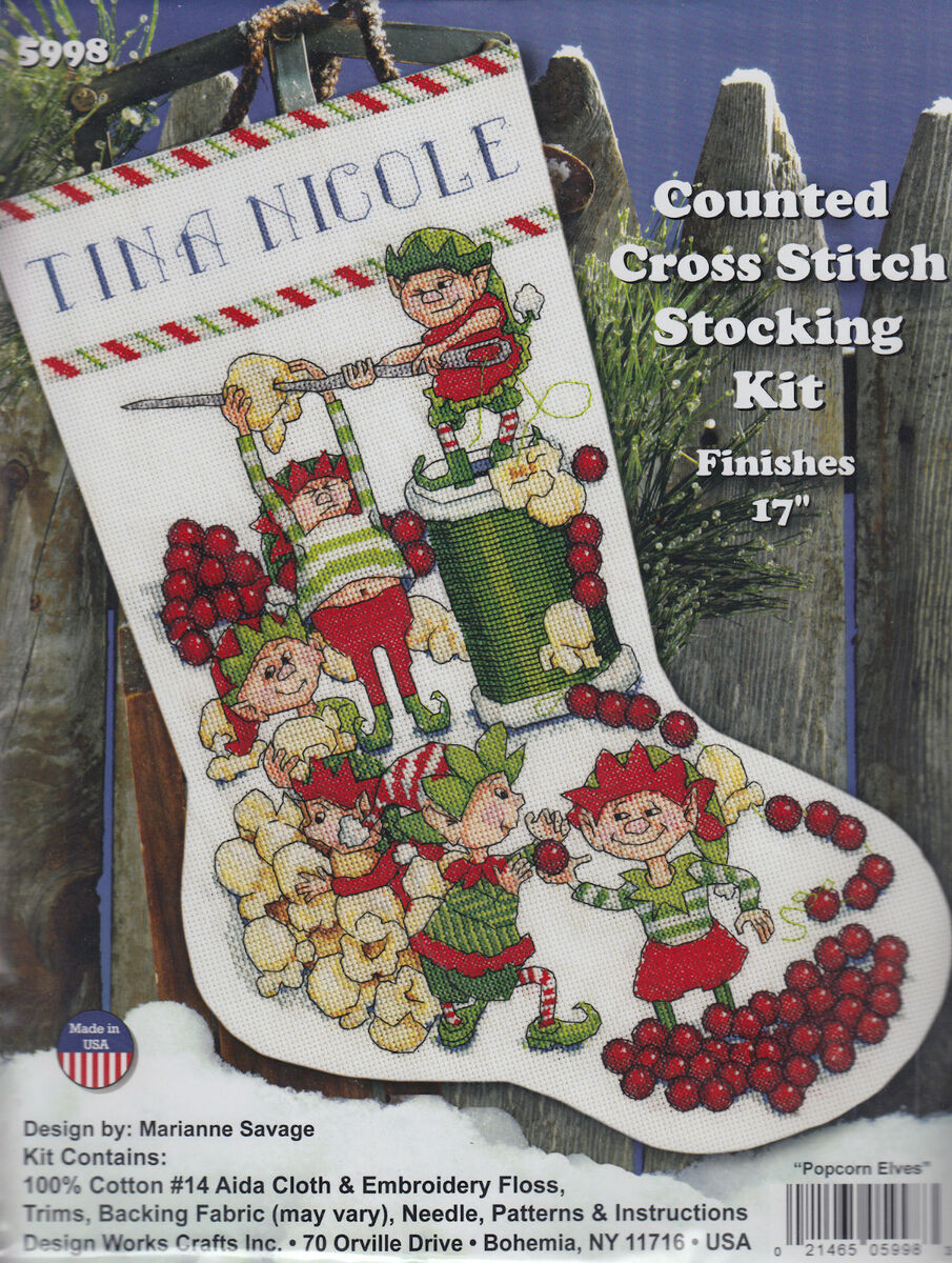 Cross Stitch Kit ~ Design Works Popcorn Elves Christmas Cross Stitch Kit ~ Design Works Popcorn Elves Christmas