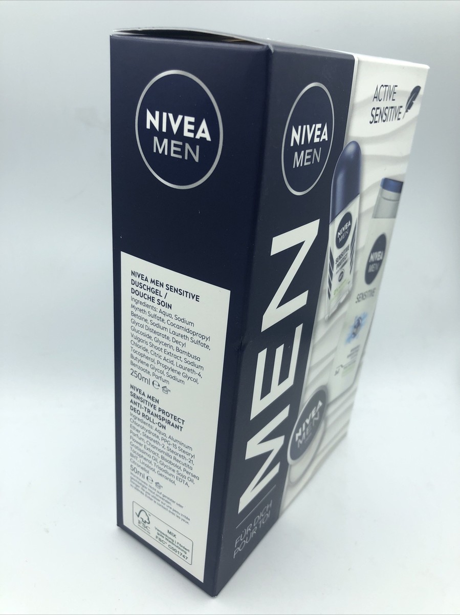 Nivea MEN Geschenkset Active Sensitive 3-teilig Duschgel Deoroller 