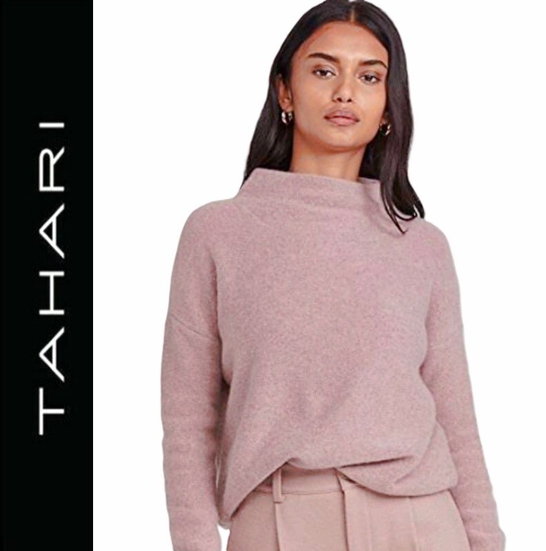 TAHARI 100% 2PLY Boiled Lofty Cashmere Mock Neck Sweater in