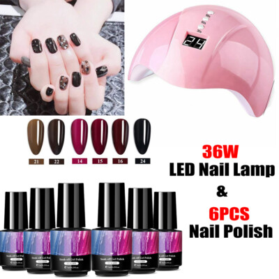 Colorful 6PCS Soak Off UV Gel Polish Set & 36W UV LED Lamp Nail Art Starter Kit