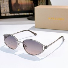 Bottega Veneta BV5025S Silver Oval Sunglasses Purple Gradient Lens 57-15-145