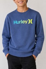 Hurley Boys Youth L 12-13 Crewneck Sweatshirt Blue Logo Back to School