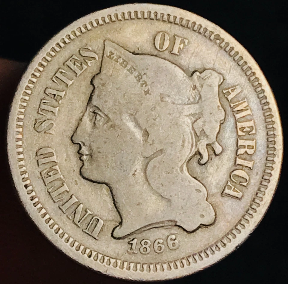 1866 Three Cent Nickel Piece 3C Ungraded Choice Civil War Era US Coin CC27820 - Image 3 of 4