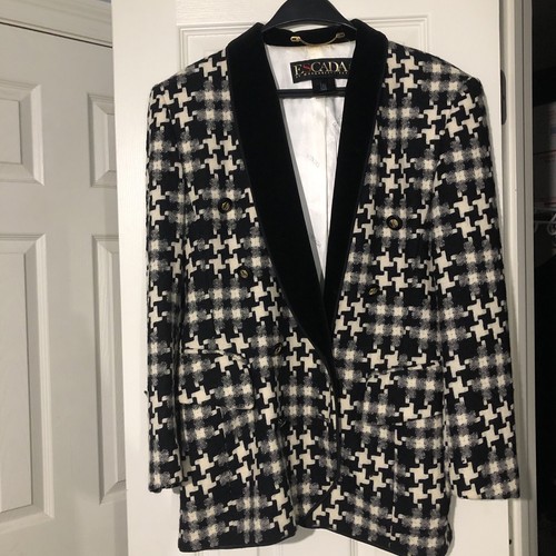 Vintage Escada US 10 Margaretha Ley Black white Houndstooth Blazer Women Sz 40 - Picture 3 of 9