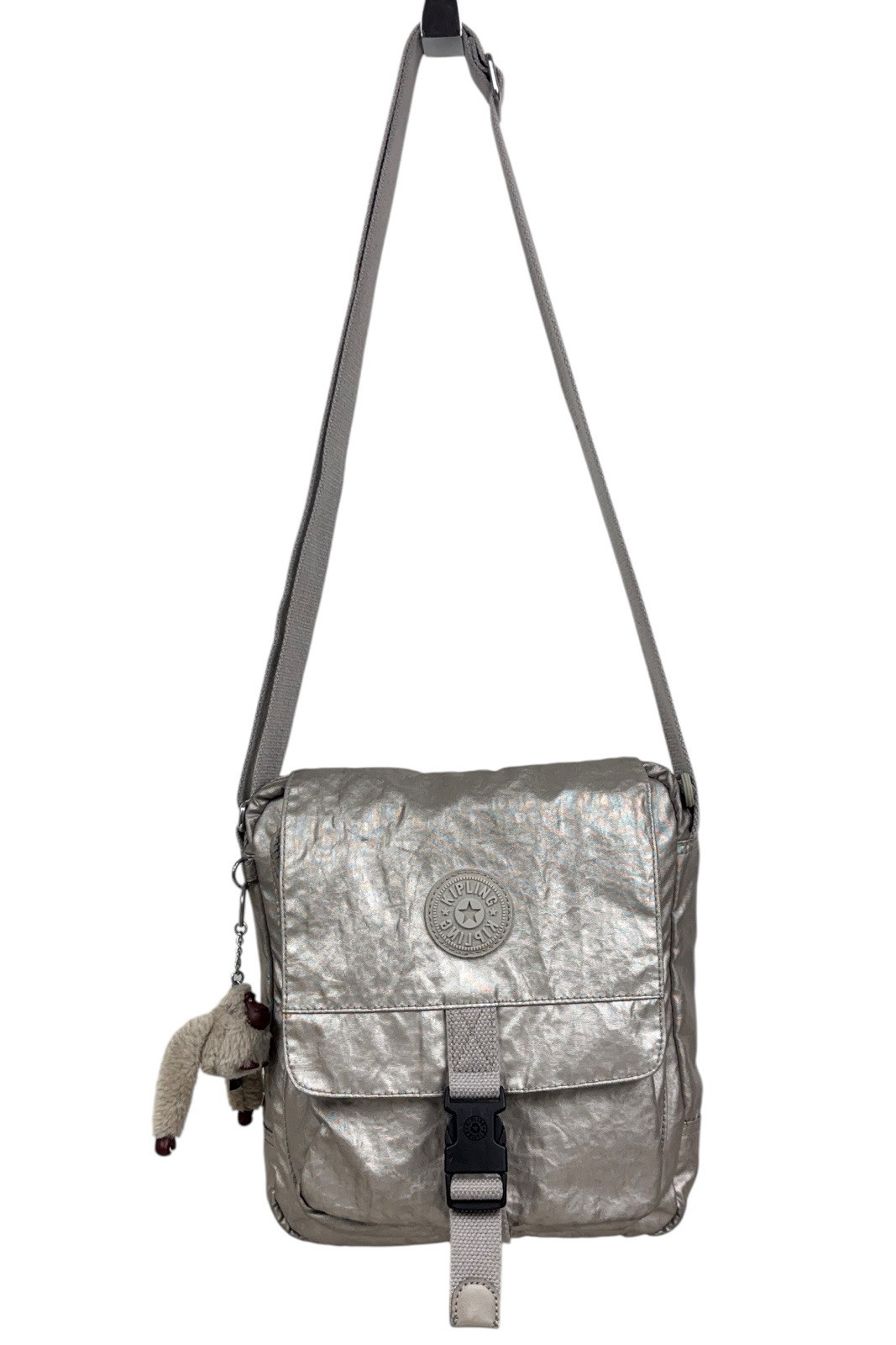Kipling Lancelot GM Flap Shoulder Crossbody Bag Metallic Silver Beige w/ Ermy
