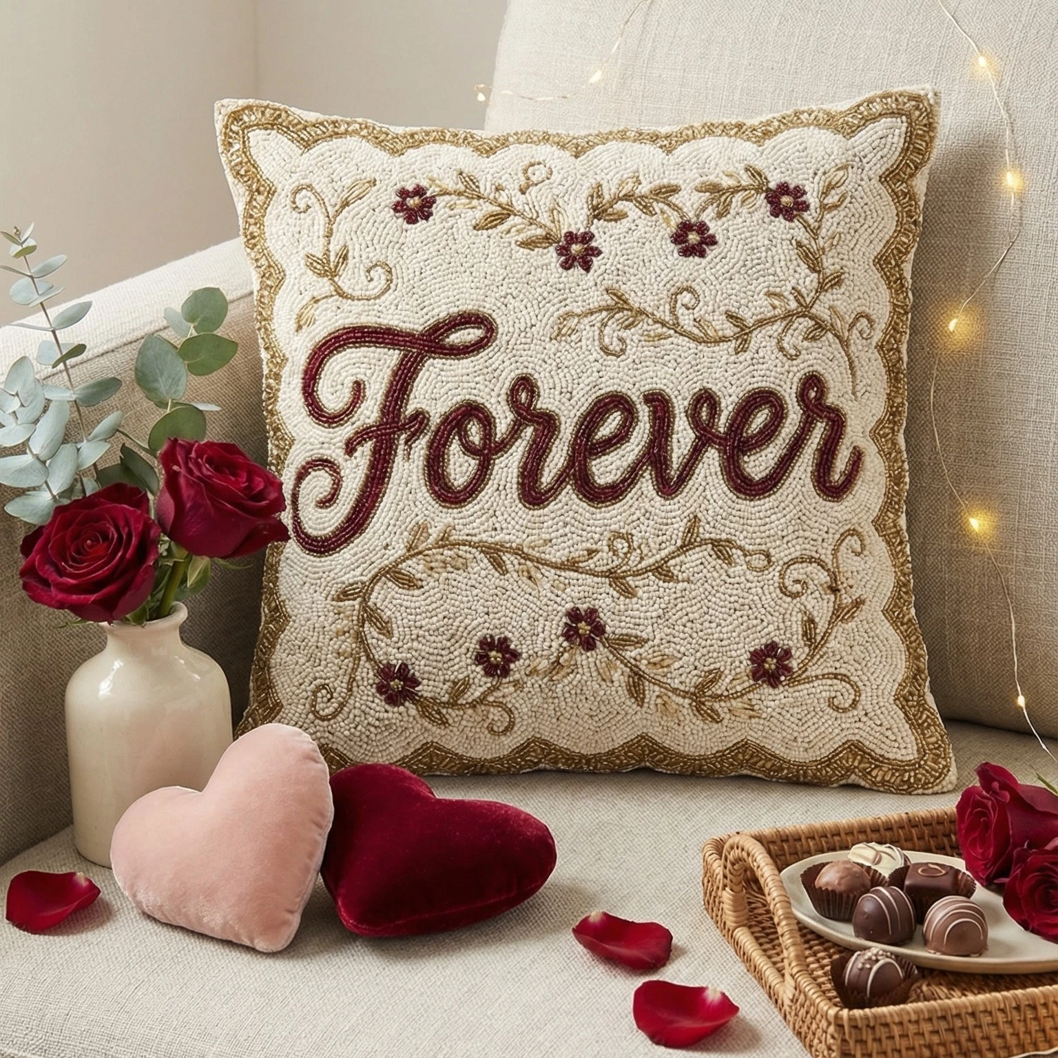 Decorative "Forever" Beaded Throw Pillow - Available in 16x16, 18x18, & 20x20
Opens in a new window 