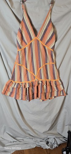 Avatar Striped Mini Tank Dress Sz Medium Smocked High Waisted Modern Beach