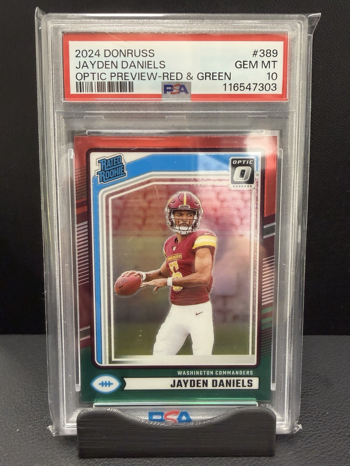 Jayden Daniels 2024 Panini Donruss Optic Preview Red Green Prizm RC PSA 10