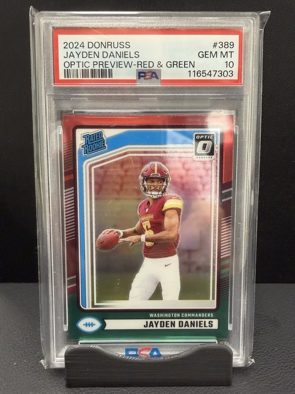 Jayden Daniels 2024 Panini Donruss Optic Preview Red Green Prizm RC PSA 10