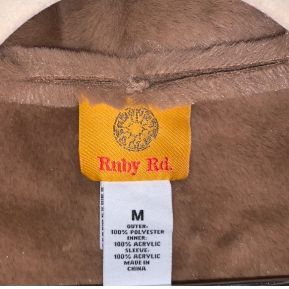 NWT Faux Tan Suede Jacket Soft Faux Fur Trim Knit Arms Size Medium,  MSRP $74 - Image 3 of 4