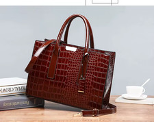 Luxury Vintage Women's Crocodile Pattern Handbag Large Capacity Tote Bag Leather