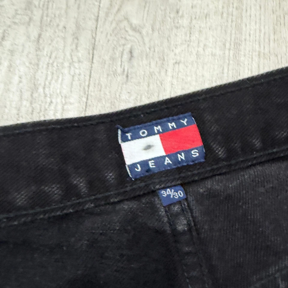 Jeans Tommy Hilfiger De Colección Para Hombre 34x30 Negros Denim Sueltos Pierna Ancha Años 90 Hip Hop Foto 4 de 4