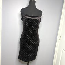 NWT H&M Black Velvet Rhinestone Mini Dress Spaghetti Strap Bodycon M