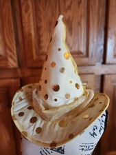 Bespoke Spring Witch Hat OOAK Handmade Sheer Yellow Shiny Gold Dots Wire Brim