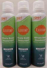 3 PACK Lume Whole Body Women's Spray Deodorant Aluminum Free Fresh Alpine 3.6 oz