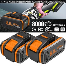2X 1X For Worx 20V Li-Ion Battery 8.0Ah WA3551 WX390 WX176 WA3553.1 / UK Charger