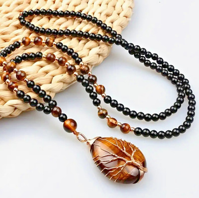Natural Tiger's Eye Stone Tree of Life Necklace for Both Men & Women
