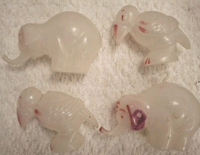 Rosbro 4 Vintage Carnival Ornaments  Glow In The Dark Hard Plastic USA RARE 