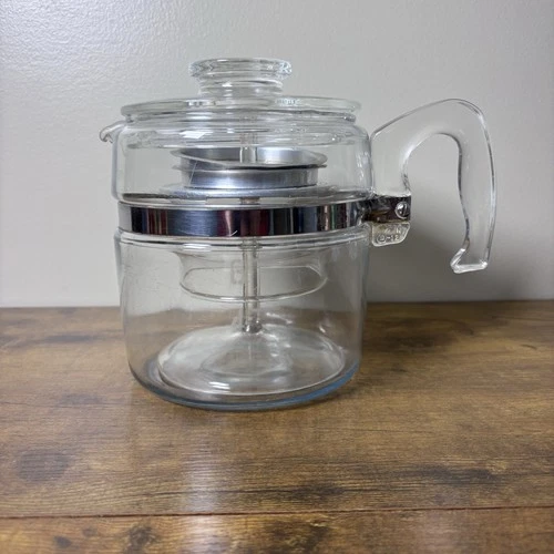Vintage Pyrex Percolator 7756 Flameware 6 Cup Glass Coffee Pot & Lid Complete