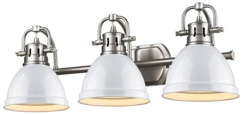 Duncan 24 1/2"W Pewter 3-Light Bath Light with White Shades - Picture 2 of 5