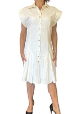 VINTAGE  JEAN-LOUIS SCHERRER FRANCE DRESS IVORY A LINE  COTTON BUTTON FRONT 38