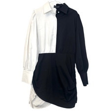 Pretty Little Thing Colorblock Long Sleeve Shirt Dress Black White Size 12