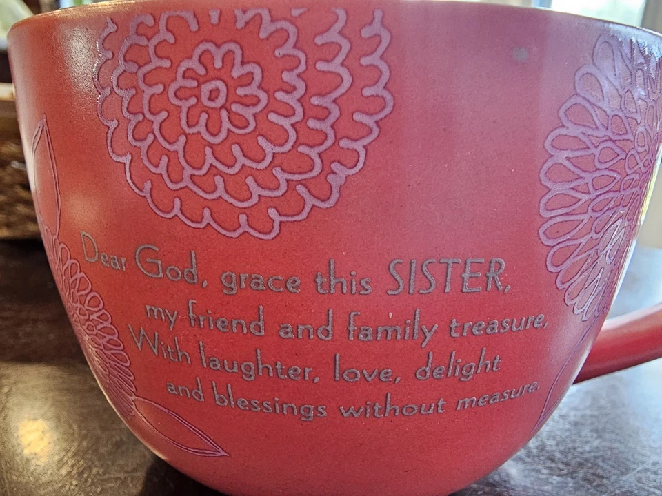 Caneca Abbey Press Romans 1:9 Sister Blessings Treasure Prayers rosa floral - Imagem 4 de 4