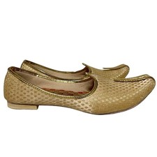 Traditional Indian Jutti Flats Beige Gold Shoes India Wedding Women's US Size 5