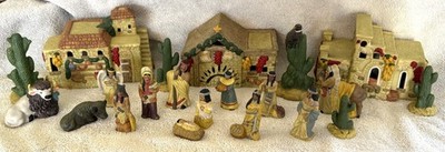 Vintage Native American Southwestern Village Nativity Scene Lighted 20 Pc