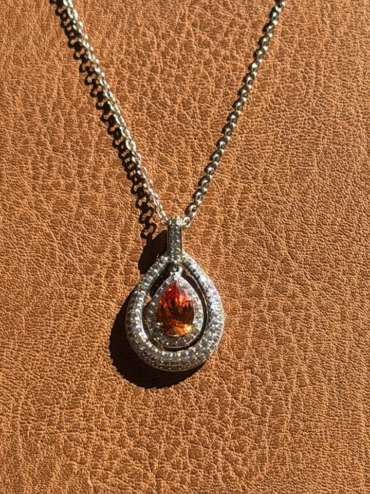 Collar Colgante Epifanía Plata Platino Revestido Diamonique Espesartina Granate Foto 3 de 4